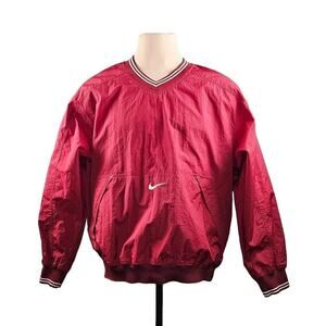 Vintage Nike Windbreaker Red Pullover Front Pocket V-Neck 90s‎
